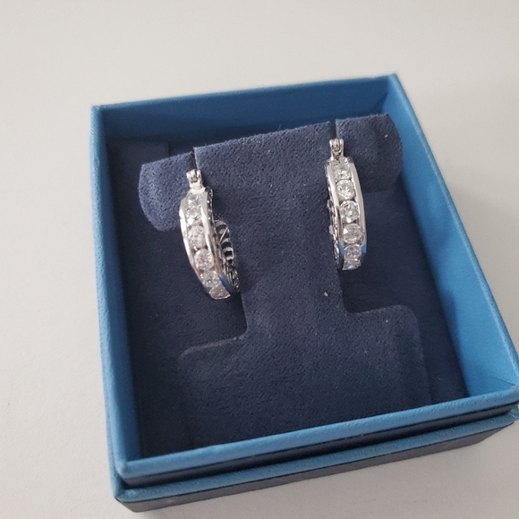 Sterling Silver Filigree/Simulated Diamond Hoops - Picture 7 of 8